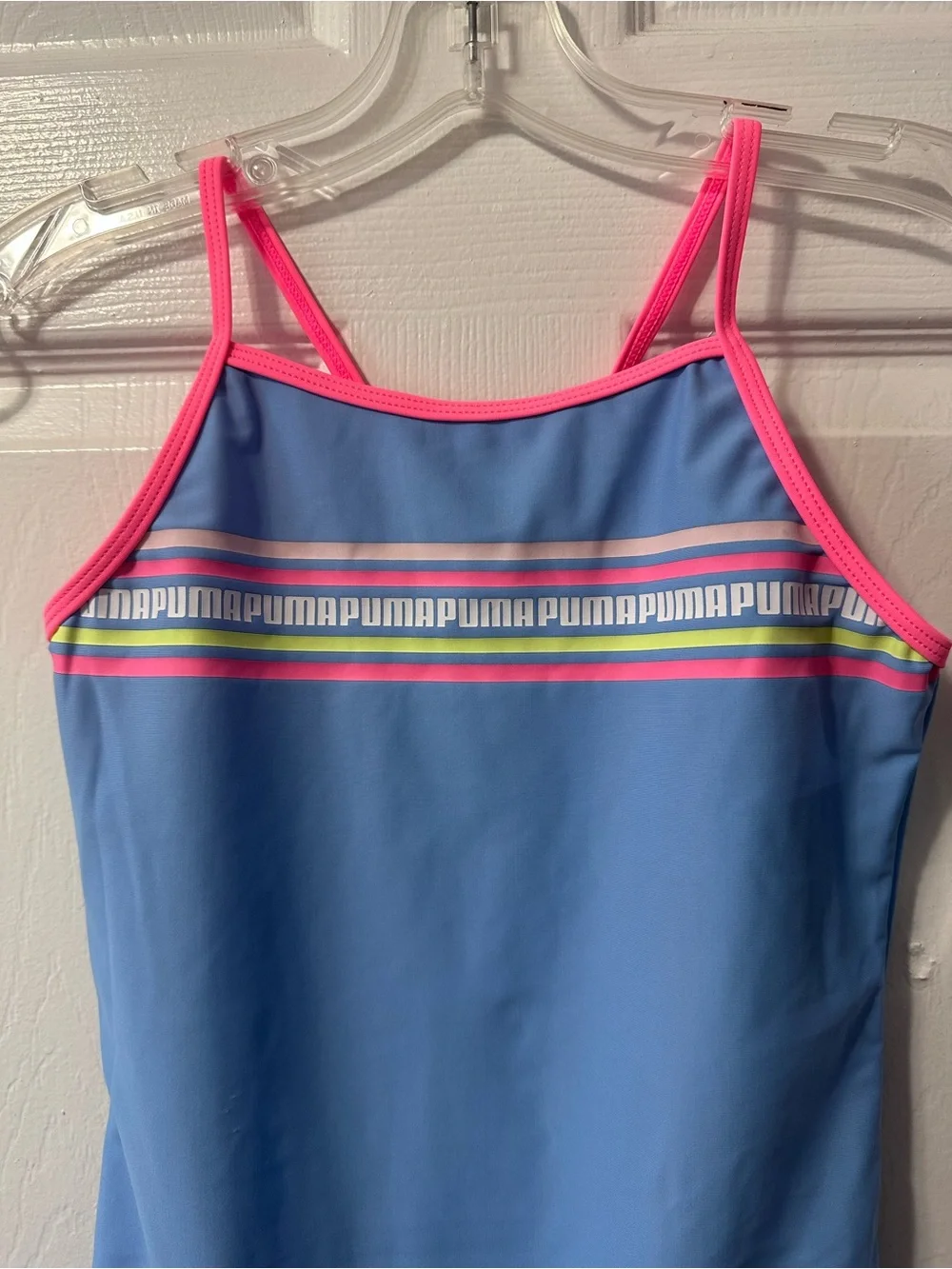 Puma Blue One-Piece Girls' Swimsuit with Pink Trim